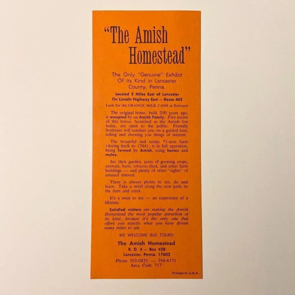 Vintage The Amish Homestead Pennsylvania Travel Brochure  Souvenir Leaflet - Picture 1 of 7